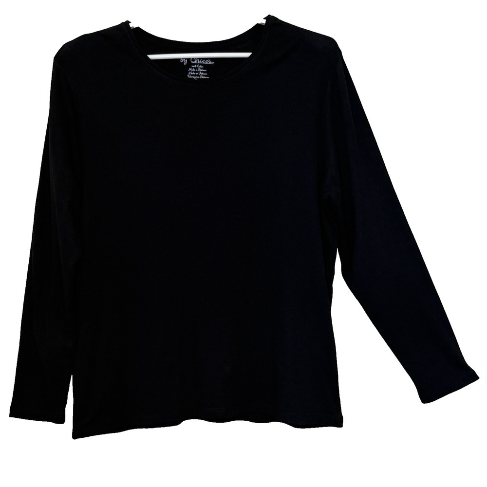 Chico's Leanna Basic Knit T-Shirt Top Womens Sz 3 US XL Black Long Sleeve NEW